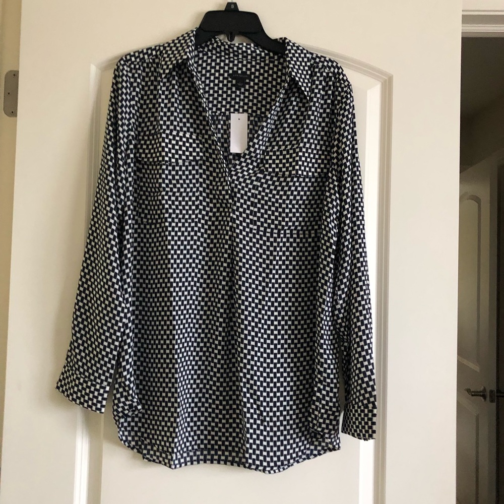 Ann Taylor Long Sleeve Geometric-Print Blouse